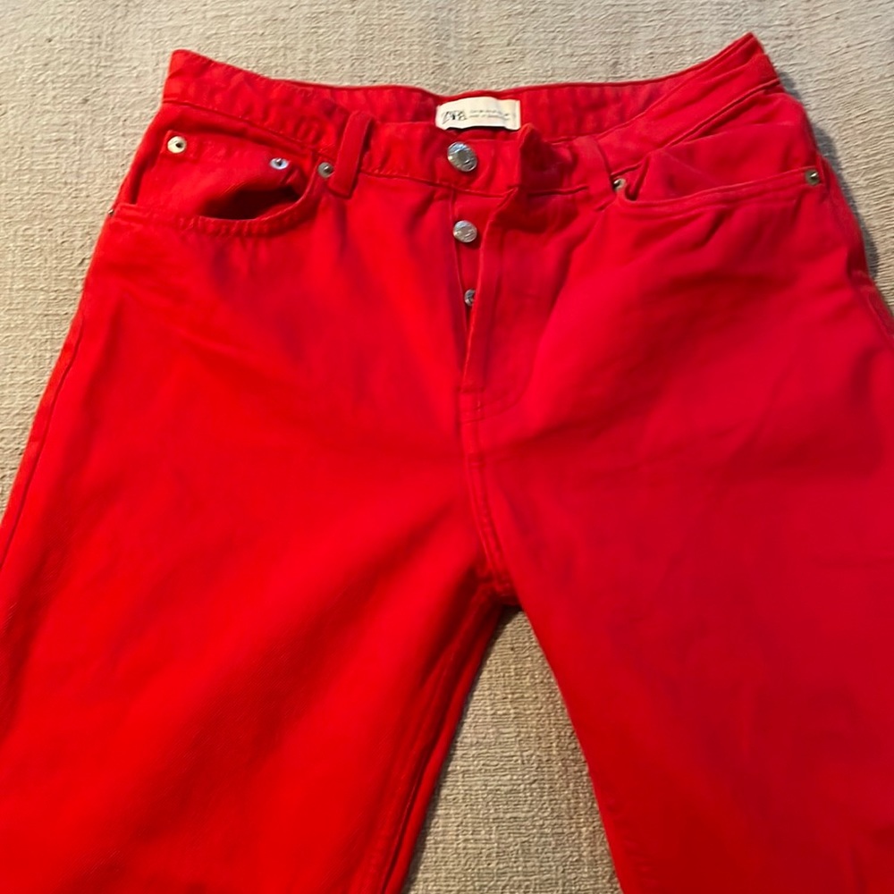 Zara red jeans; button up; size 6